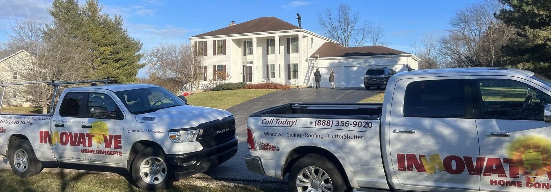 Two IHC trucks on site during full roof replacement