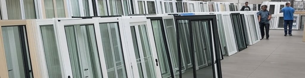 Patio doors in a warehouse
