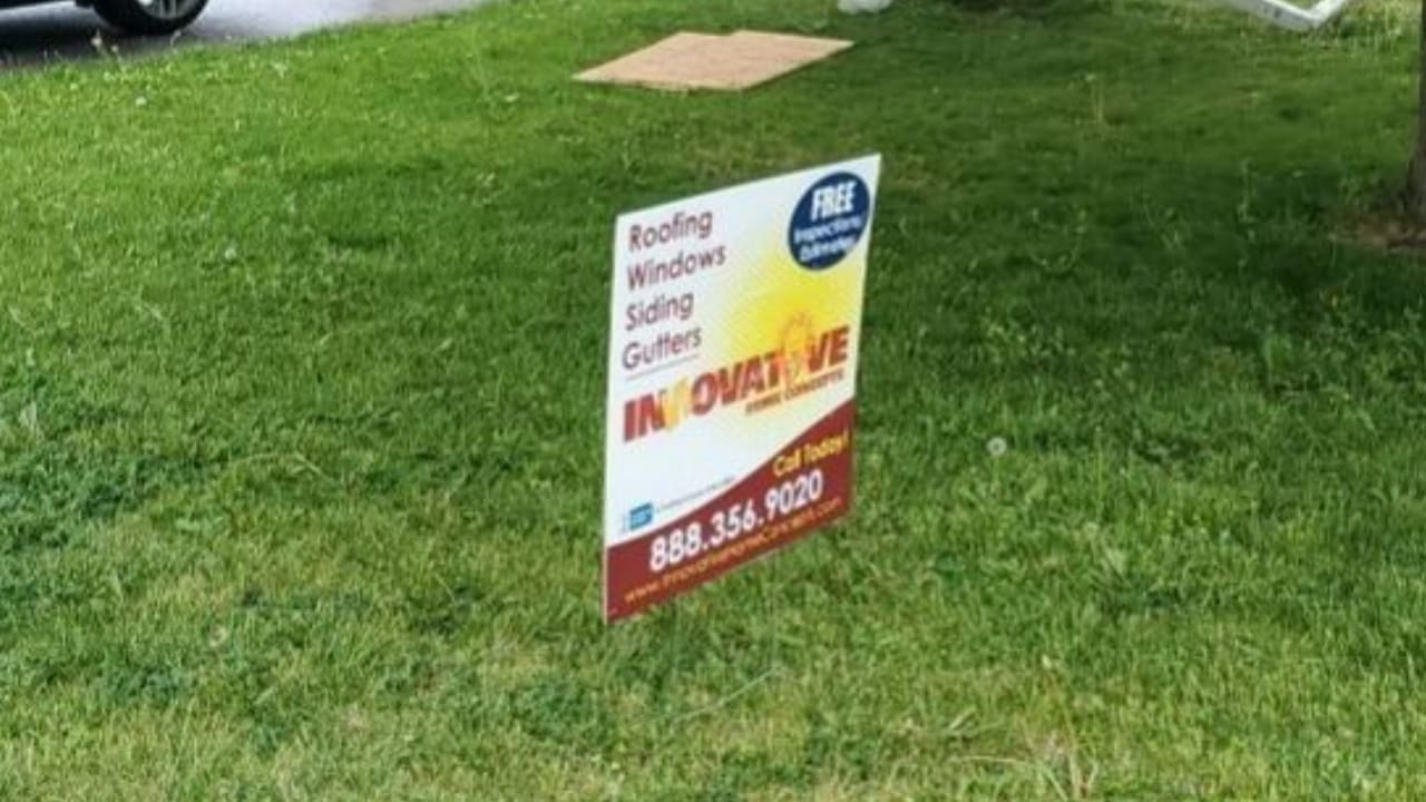 Innovative yard sign.  Work is in progress.