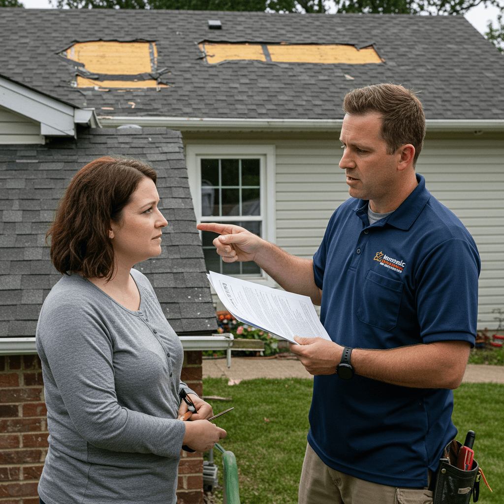 Insurance restoration contractor McHenry County discussing claim with homeowner