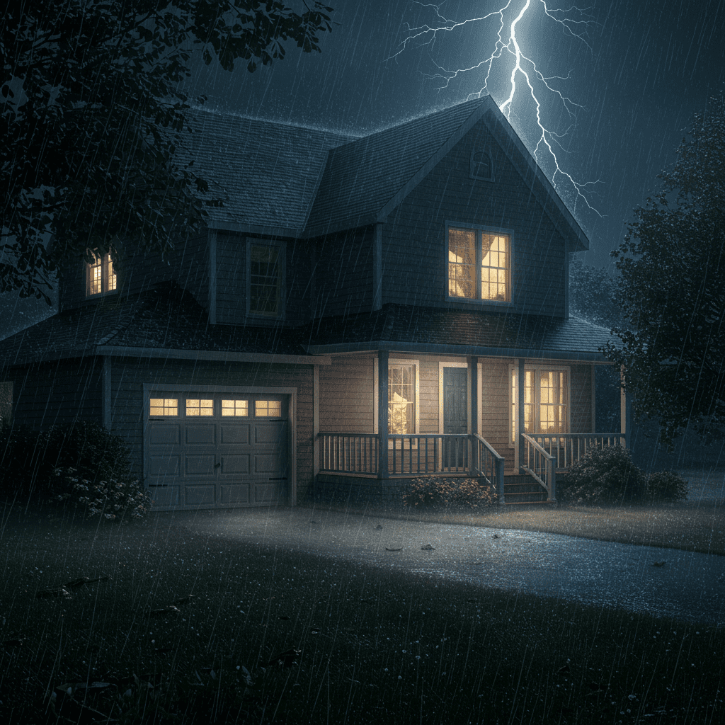 Woodstock House in Thunderstorm Heavy rain storm in Woodstock IL.