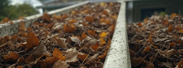 Clogged gutter. This homeowner needs a quality gutter cover like GutterShutter