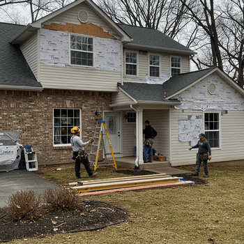 Before and after shot of a home with new siding, showcasing improved curb appeal.