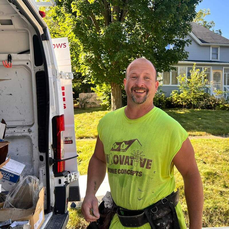 Nate the Gutter Guy Nate the gutter guy during a gutter replacement.