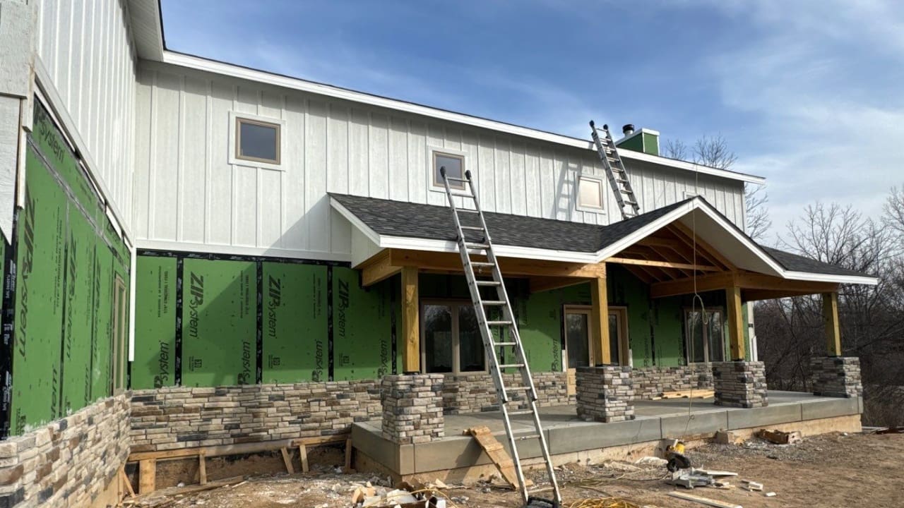 Work in Progress During installation of LP Smartside, Board and Batton and also Veretta Stone siding