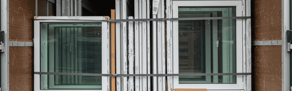 Windows in the back of a box truck ready to be installed