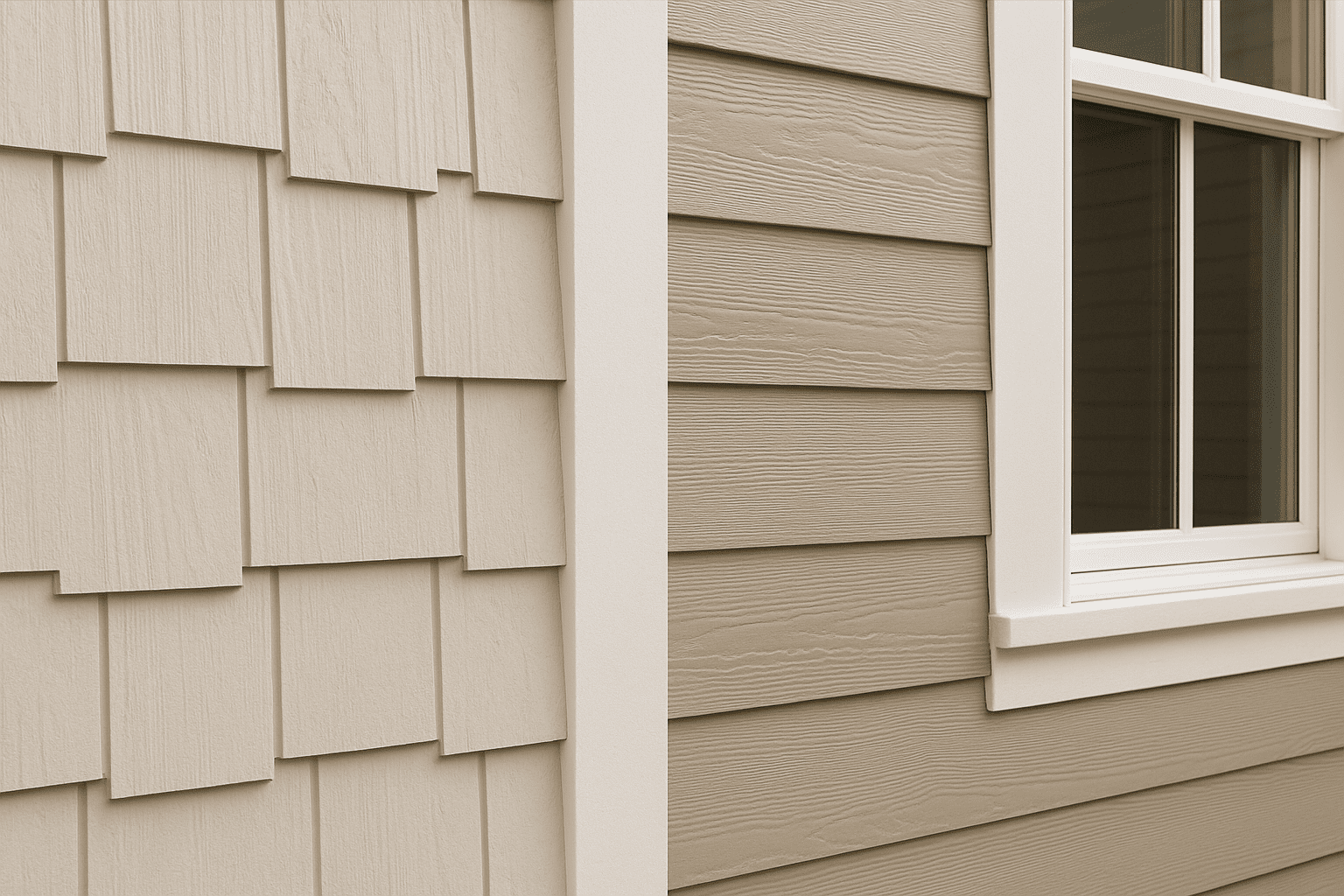 Close-up of James Hardie HardiePlank and HardieShingle siding in Cobble Stone and Natural Linen, installed by a McHenry County contractor