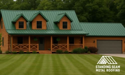 Standing Seam Metal Roof in green Standing Seam Metal Roofing system in Green on farm style home.