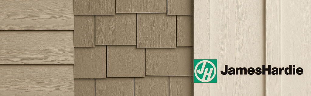 Change the look of your home and be the envy of your neighbors. James Hardie in Lap siding, shingle, and board and batton styles. Header for blog post.