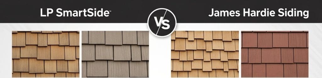 A graphic that shows LP Smartside vs. James Hardie Fiber cement siding.