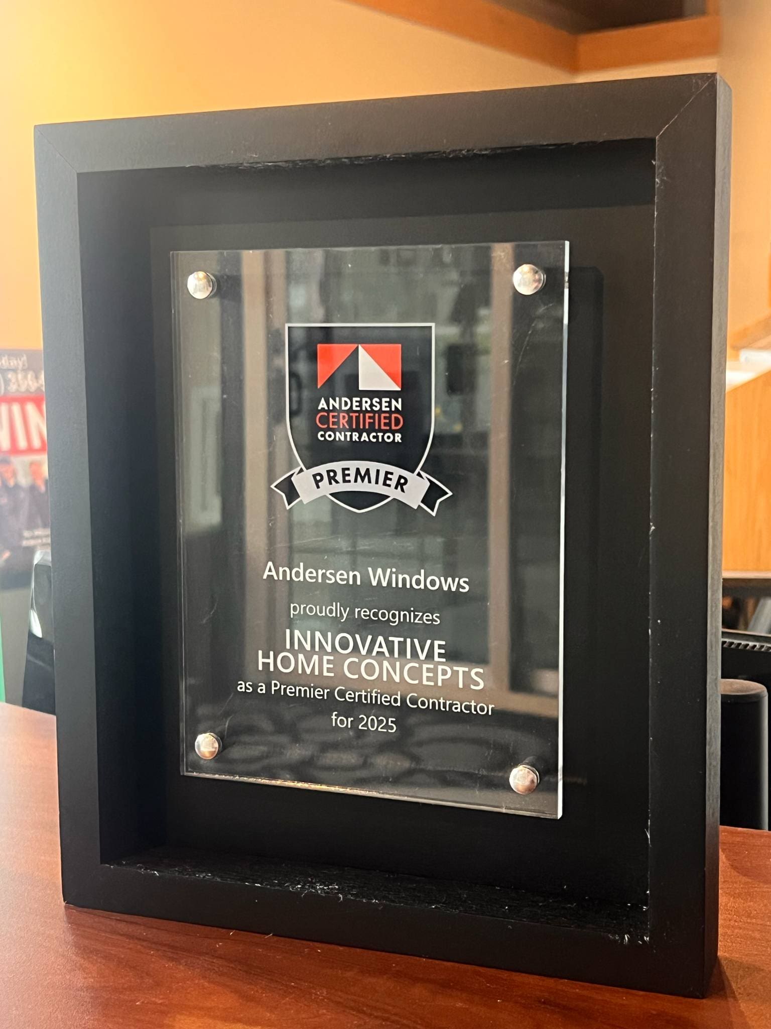 Andersen Premier Contractor Plaque - Innovative Home Concepts Innovative Home Concepts Andersen Certified Contractor Premier Level Plaque
