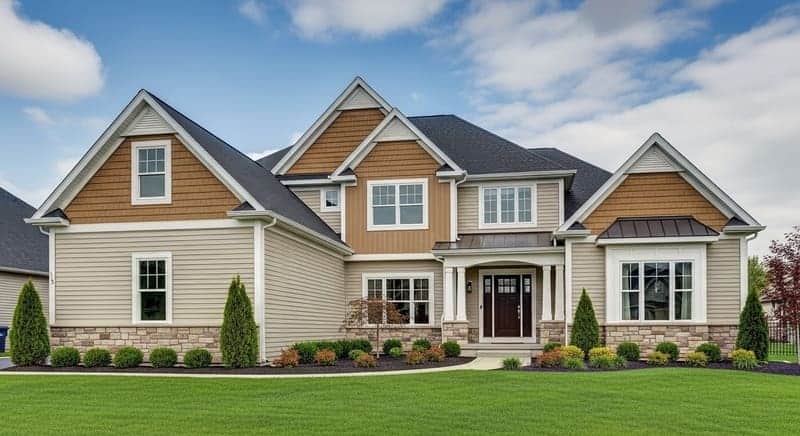 An example of earthy green siding that complements the surrounding landscape of an Illinois home.