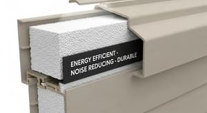 Insulated Vinyl Siding Benefits A cross-section showing the foam backing that provides insulated vinyl siding benefits.