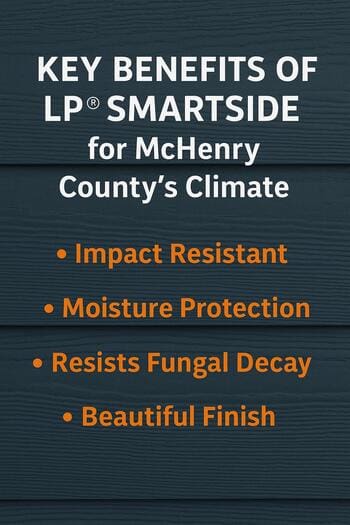 Benefits of LP SmartSide Siding Woodstock IL Infographic showing LP SmartSide benefits for Woodstock IL climate including durability and weather resistance.