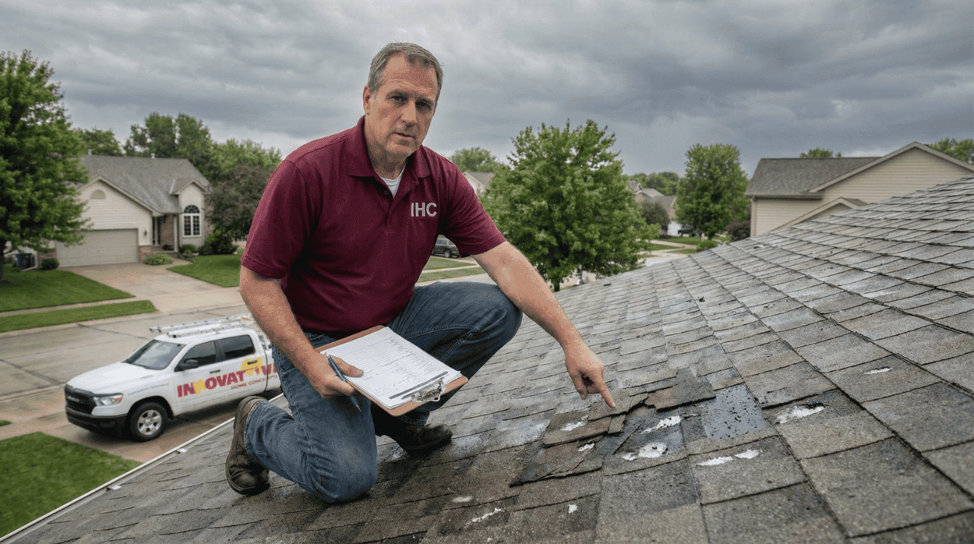 Storm damage repair on a Crystal Lake home showing roof and siding work