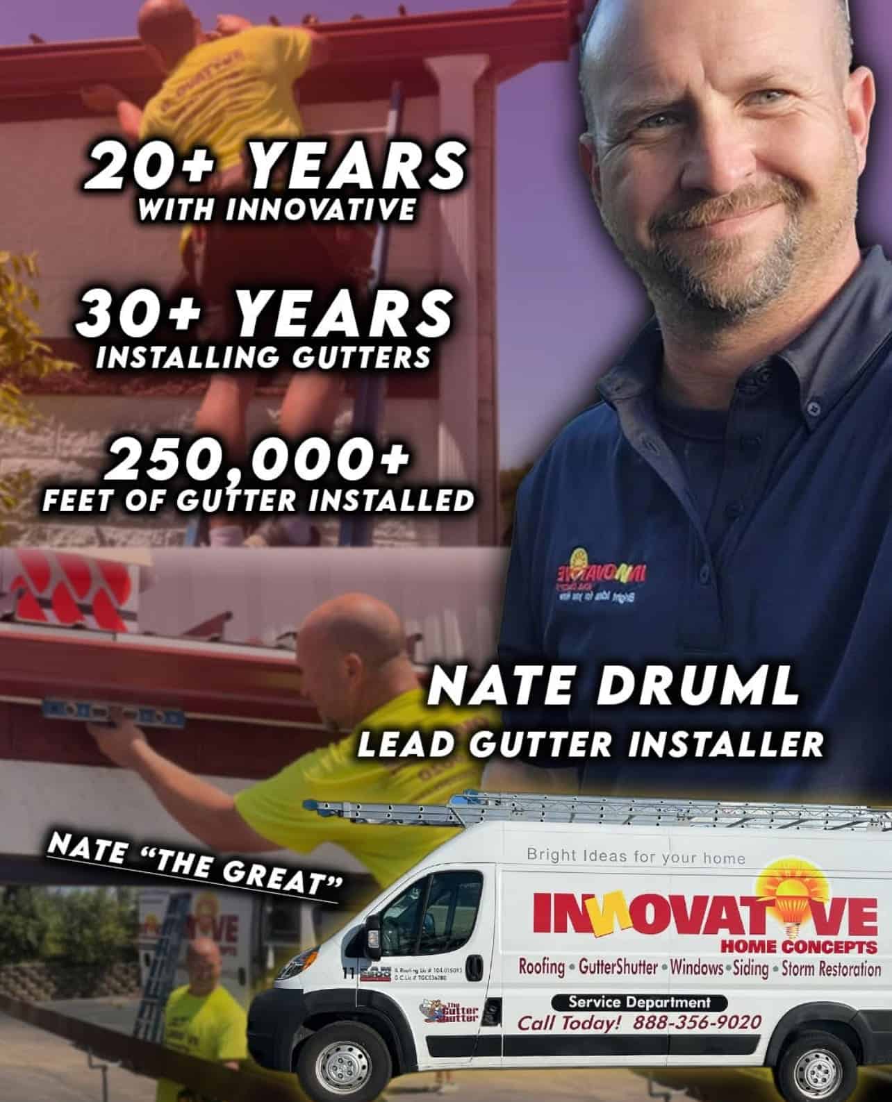 IHC gutter technician Nate on a residential gutter installation in McHenry County