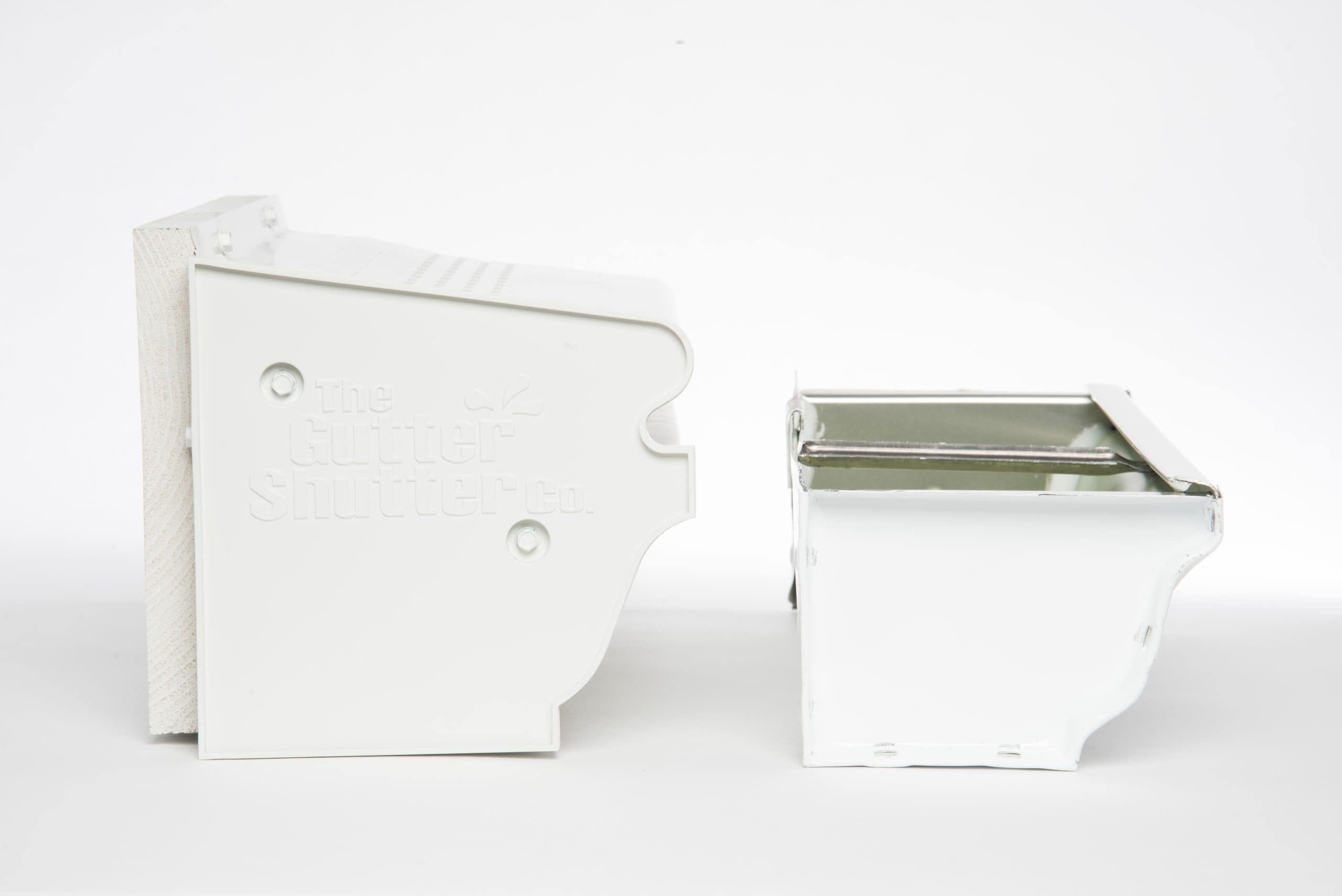 GutterShutter sample compared to standard 5-inch K-style gutter sample