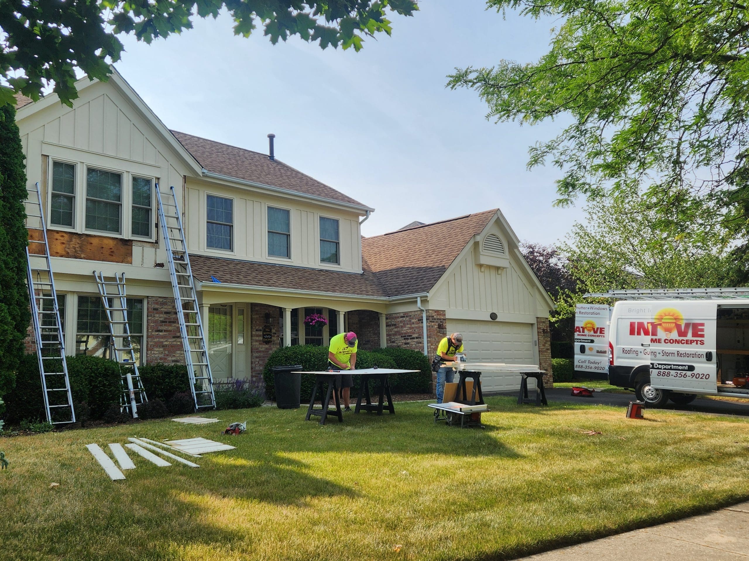 LP SmartSide lap siding being installed on a McHenry County home