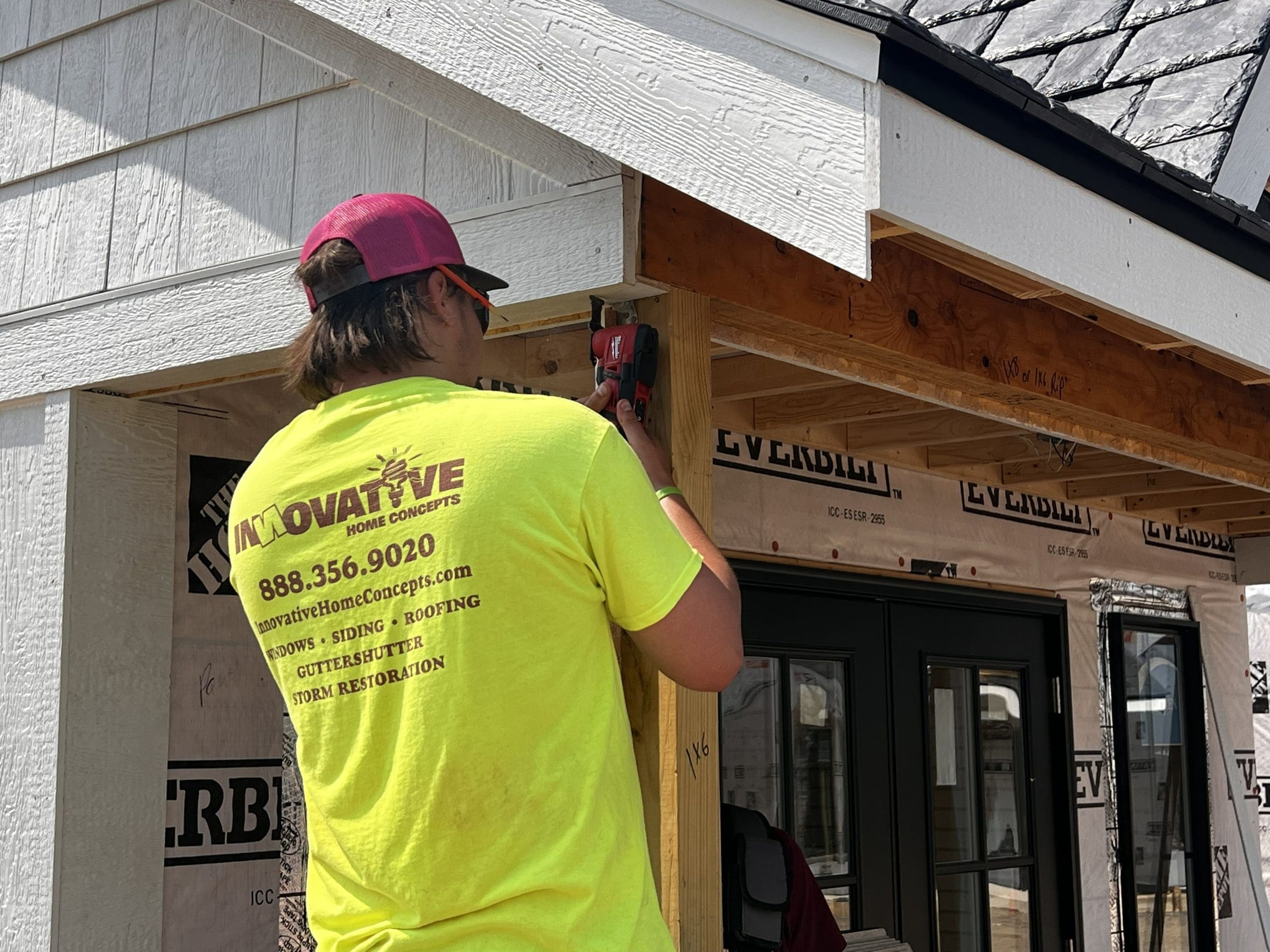 LP SmartSide trim boards on a window and corner detail