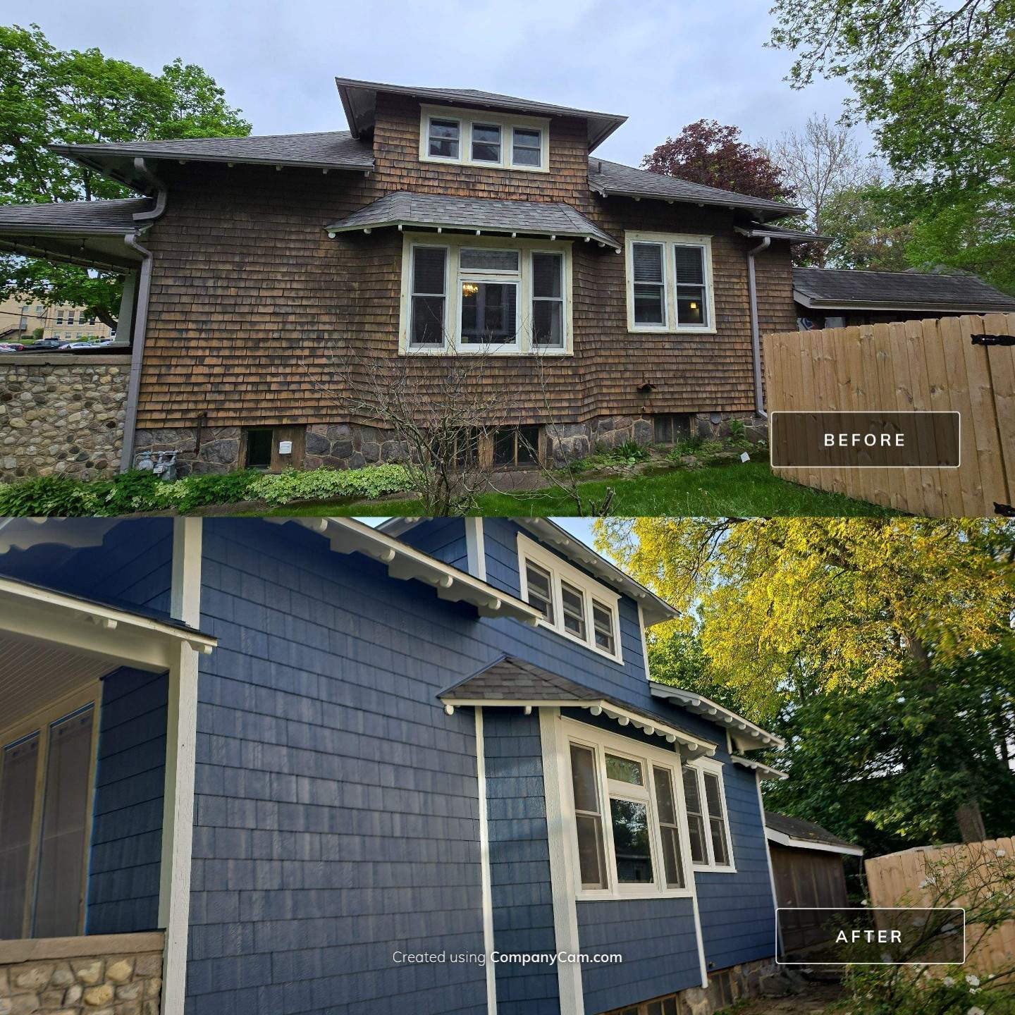 LP SmartSide before and after on a McHenry County home