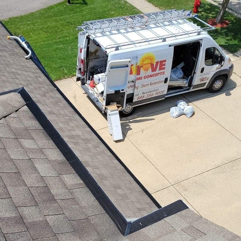 Raindrop micro-mesh gutter guard close-up on McHenry County home