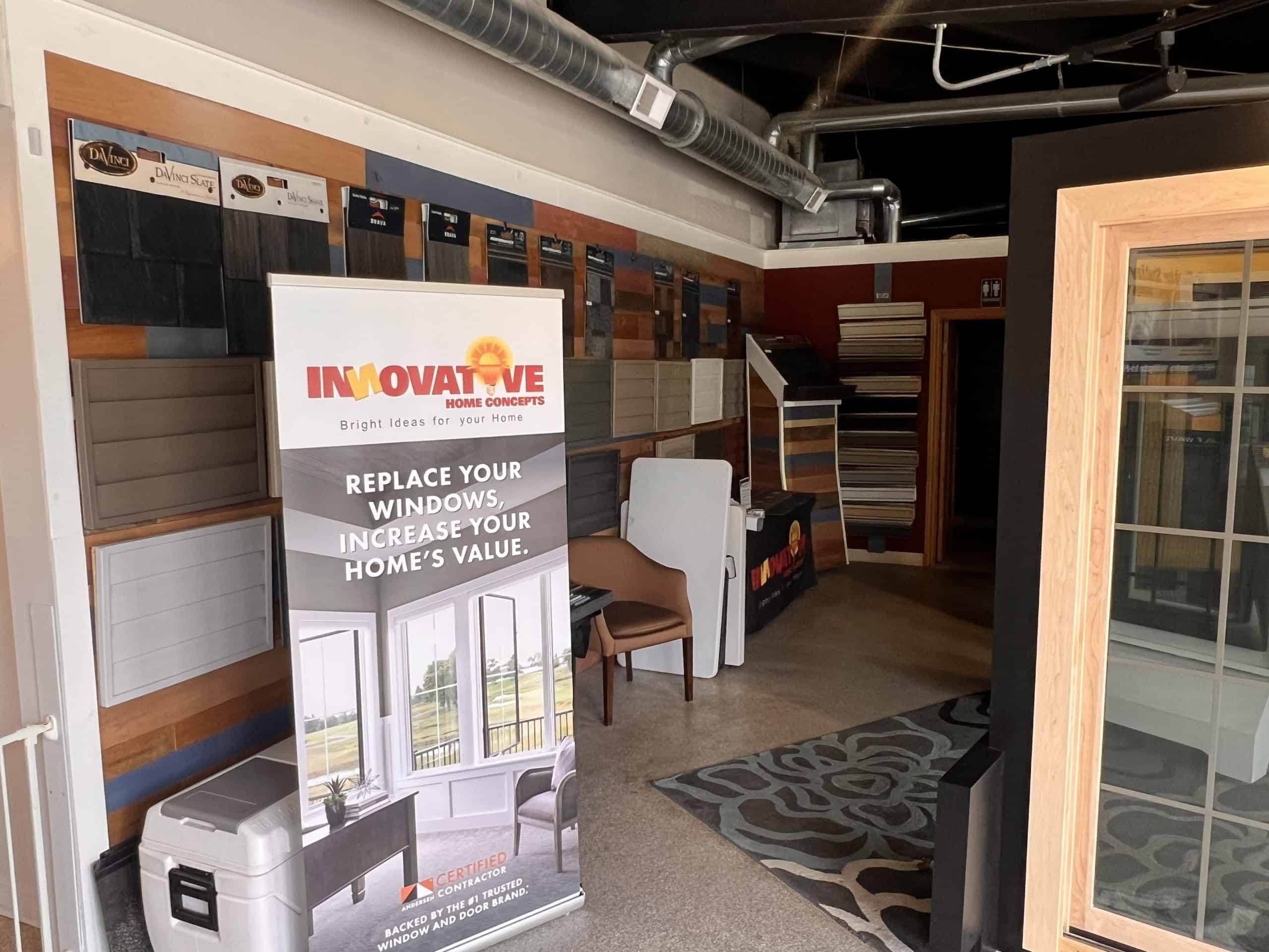 Siding and roofing material samples in the IHC showroom