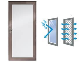 Energy-efficient door with insulation and weatherproof features.