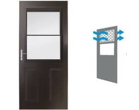 Exterior door with large glass window for natural light.