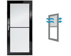 Sliding glass door with screen for easy home access and ventilation.