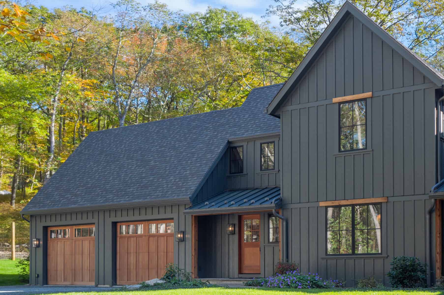 Hardie board-and-batten in Iron Gray