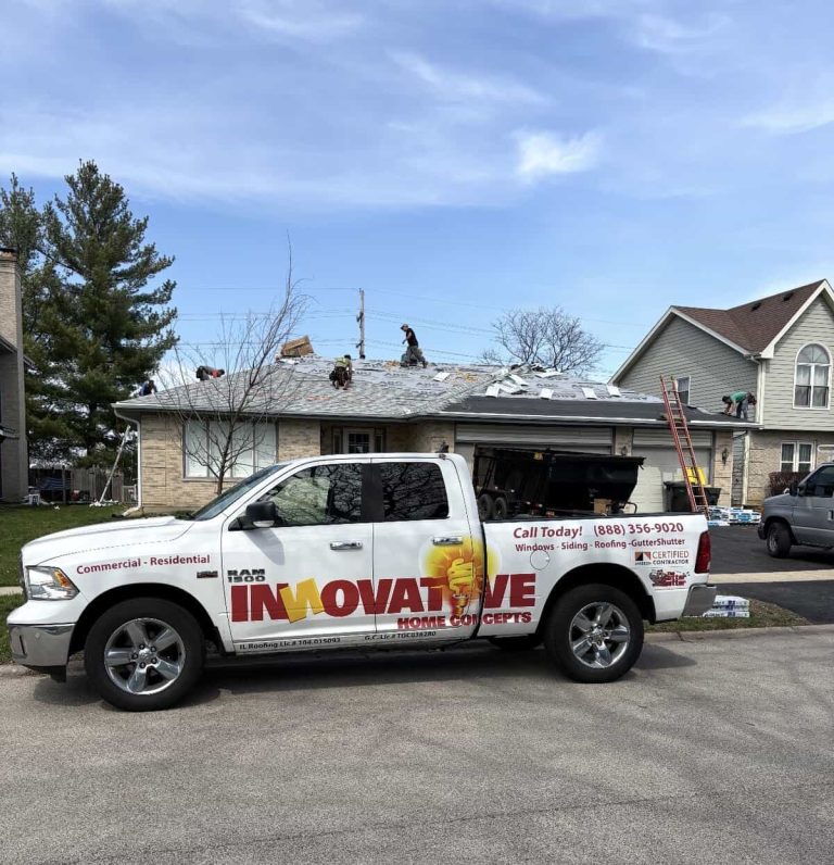 Roof replacement crew working on residential home roof.