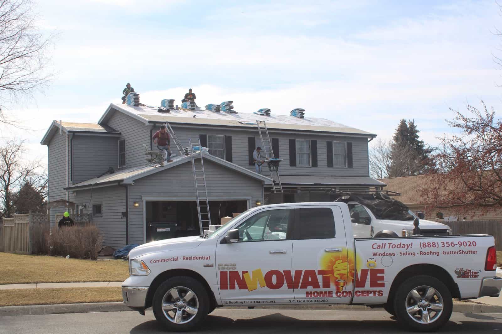 IHC roofing crew installing a shingle roof in McHenry County